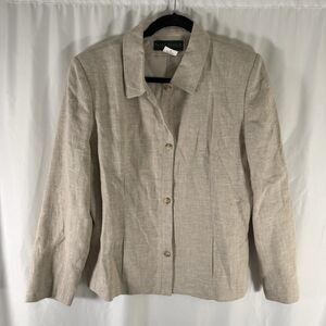Harve Benard Linen Jacket Women's 14 Beige Button Front Pockets Made Ukraine